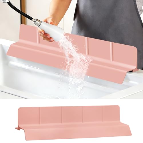 23Inch Sink Splash Guard – Extended Length & Tall Silicone Kitchen Sink Splash Guard with Overhang Drainage Design & Strong Suction Cups for Countertop (Lotus Pink, 23''x3.5'') - color: Lotus Pink, size: 23''x3.5''