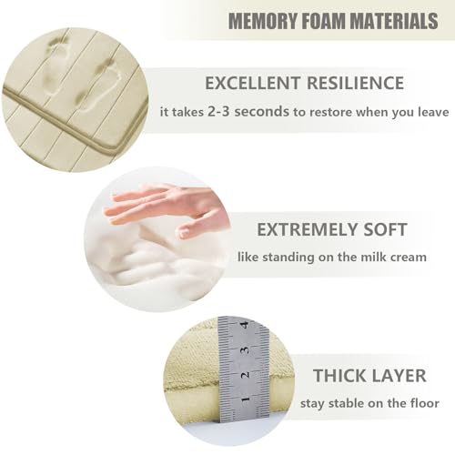 Bathroom Rugs Sets 3 Piece Memory Foam Bath Rugs,Non-Slip Bottom Bath Mat for Bathing,Showering,Machine Washable,Soft Toilet Mat,Beige - color: Beige