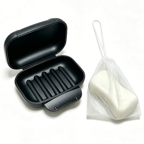 Soap Holder Container, Portable Bar Soap Saver Scrubber Case for Bathroom and Kitchen (Black) - color: Black