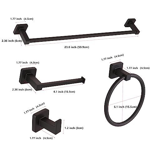 5 Pieces Black Bathroom Hardware Set,Wall Mounted 23.6 inch Towel Bar Set Matte Black,Towel Rack Set,Toilet Paper Holder,Matte Black Bathroom Accessories Set - color: Matte Black
