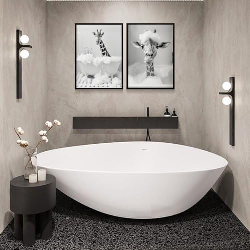 2Pcs Framed Funny Giraffe Bathroom Canvas Wall Art Prints Black and White Gallery Posters Animal Bubble Bath Pictures Modern Wall Decor Bedroom Apartment 12X16 Inch Ready to Hang - color: Black and White Funny Giraffe, size: 16L" x 12W"