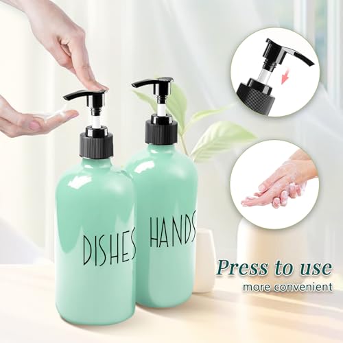 Dish Soap Dispenser for Kitchen - 16 OZ Glass Hand Soap Dispenser Set - Kitchen Bathroom Decor and Accessories (Turquoise Green) - color: Turquoise Green