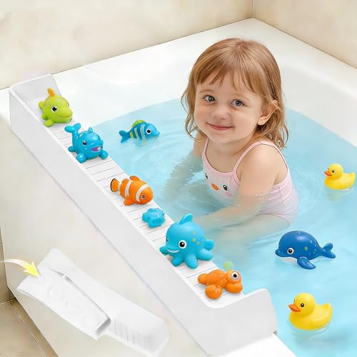 Splash Guard for Bathtub Kids - Silicone Bathtub Splash Guard with 11 Suction Cups, Bath Tub Play Shelf for Kids & Toy Holder, Prevent Water Spill in Bathroom, Fun Bath Time for Toddlers Baby(white) - color: White
