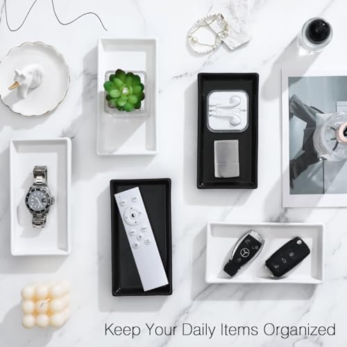 Luxspire Bathroom Vanity Tray, Mini Soap Dispenser, Small Ceramic Perfume and Jewelry Dish, Trinket Holder, Rectangle Candle Tray, Bath Organizer Kitchen Sink Narrow Dish, White - color: White, style: Mini