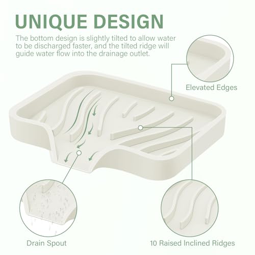 Silicone Soap Dish with Drain, SAISN Kitchen Soap Tray for Shower 2 Pack Self Draining Soap Dish Soft Bathroom Soap Holder for Kitchen Sink Flexible Portable Soap Saver, Beige - color: Beige