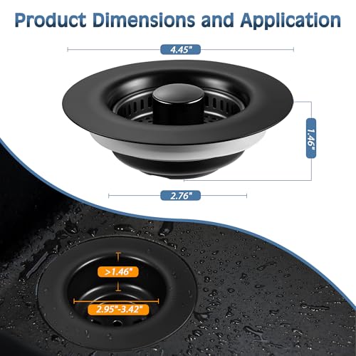 Kitchen Sink Drain Strainer 3 in 1, 304 Stainless Steel Pop Up Sink Stopper, Anti-Clogging Sink Drain Strainer for US Standard Kitchen Drain (Matte Black) - color: Matte Black, size: 1 Pack