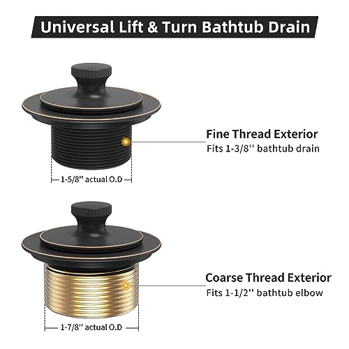 Oil Rubbed Bronze Tub Drain Trim Set Conversion Kit Assembly，All Brass Lift & Turn Bathtub Drain Replacement Trim Kit with Two-Hole Overflow Faceplate and Universal Fine/Coarse Thread - color: Orb