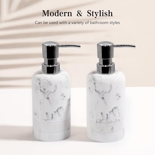 YMXYJM Resin Soap Dispenser Sets, 2 Pcs Heavy Lotion Dispensers,10.8oz Refillable Liquid Soap Dispensers with Rust-Proof Pump for Bathroom Countertop or Kitchen, Artificial Marble White - color: White