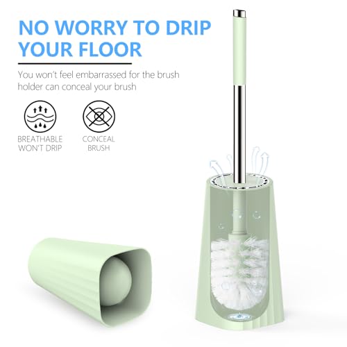 SetSail Toilet Brush, Compact Size Toilet Bowl Brush and Holder Toilet Brushes for Bathroom with Stainless Steel Handle Toilet Cleaner Brush with Durable Scrubbing Bristles, Splash-Proof, Green - color: Green, size: 1 pack
