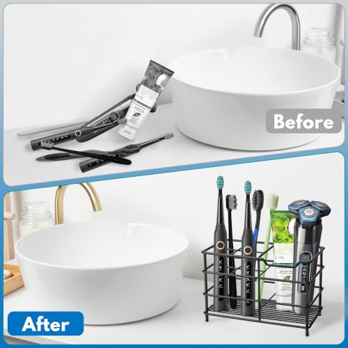 Urbanstrive 304 Stainless Steel Bathroom Toothbrush Holder Toothpaste Holder Stand Bathroom Accessories Organizer (Black, Large) - color: Black, size: Large