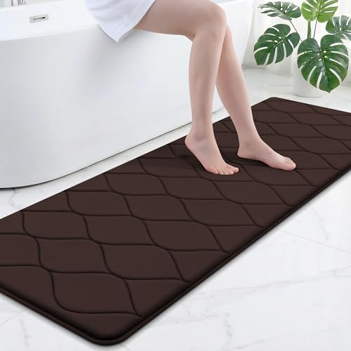 Smiry Memory Foam Bath Mat 70''x24'', Ultra Soft Non-Slip Bathroom Rug, Plush Water Absorbent Quick Dry and Machine Washable Floor Mat for Shower, Tub & Home Decor, Brown - color: Brown, size: 70''x24''