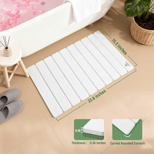 Stone Bath Mat for Water Absorption, Foldable Diatomite Stone Mat, Non-Slip & Quick-Drying White Square Bath Mat with Modern Minimalist Style, Easy to Clean, for Bathroom/Kitchen/Hallway - color: White