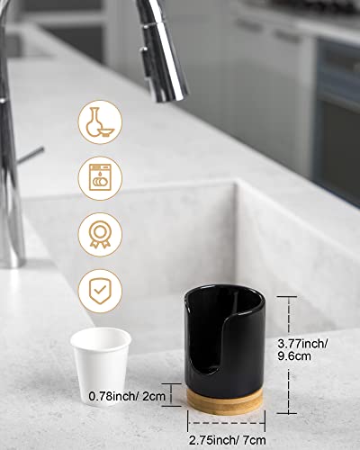 Ceramic Bathroom Cups Dispenser - 3 oz Disposable Paper & Plastic Bathroom Cups Holder - Mouthwash Cups Dispenser for Bathroom, Guest Toiletries, Countertop, Coffee - BPA Free (2 Pack) - color: Black, size: Set/2