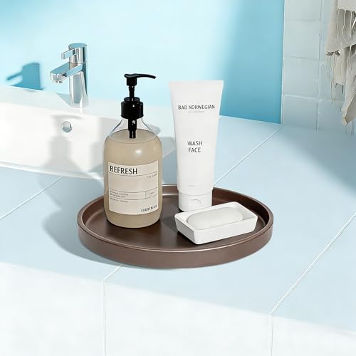 1 Pack 9" Bathroom and Vanity Tray, ABS Bathroom Counter Organizer, Coffee Table Decor for Perfume, Candles, Keys &More. Kitchen Countertop Organizer, Decorative Tray Soap Holder, Brown - color: Brown, size: 9"