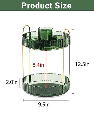 Asayuee 360 Rotating Makeup Organizer,2 Tier Large Capacity Make Up Organizers and Storage,Skincare Perfume Vanity Organizers,Bathroom Cosmetics Storage Organizer Countertop (Green) - color: Green, size: New-2 Tier