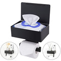Adhesive Toilet Paper Holder with Shelf and Storage, Wall Mount Toilet Paper Roll Holder & Flushable Wipes Dispenser Set Fits Any Bathroom, Stainless Steel Tissue Holder-Square, Matte Black - color: Black Square