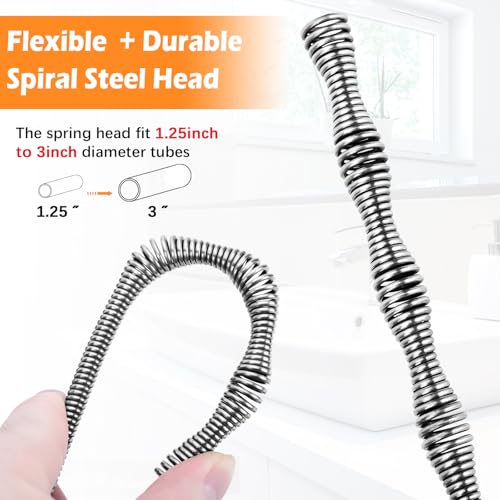 35 FT Double Mode Drain Snake Tools, 14-in-1 Drain Auger for Sink and Drain Unblocking, Plumbing Snake for Kitchen, Bathrom and Shower Sink, Snake for Real DYIs【Upgraded】 - color: 35ft-n-red&black