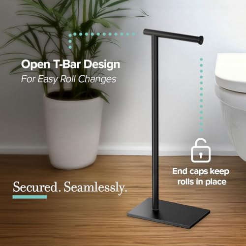 Gatco 1431MX Modern Square Base Toilet Paper Holder Stand, Matte Black, 22.25"H - color: Matte Black, 22.25"h