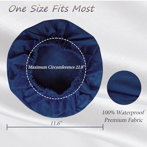 Reusable Shower Cap for Women – Large Waterproof Satin Shower Bonnet for Long, Curly & Braided Hair, Washable Bath Hair Cover, Navy Blue - color: Navy Blue