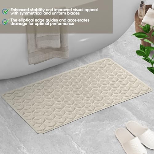 Bathtub Mat Non Slip with Suction Cups - 100% Rubber Bathroom Mat Textured for Bath Tub Shower Safety - Soft on Touch - BPA/PVC Free - Pet Dog Bath Mat - Machine Washable - 16 × 28 Inch（Beige） - color: Beige, size: 28" x 16" (Rectangular)