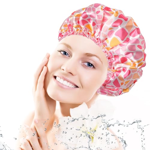 Shower Caps for Women, 4 PCS Elastic and Reusable Bath Caps, Double Layers Shower Cap Reusable Waterproof, Bathing Shower Caps, Environmental Bath Hair Protection Cap - Stone - color: Stone