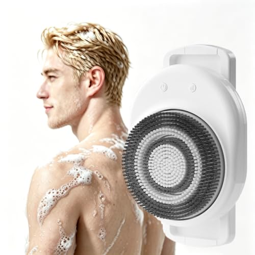 Electric Back Scrubber for Shower Wall Mounted, Hands-Free Automatic Shower Back Washer with 3 Replaceable Heads, Perfect for Men and Women, Easy to Install