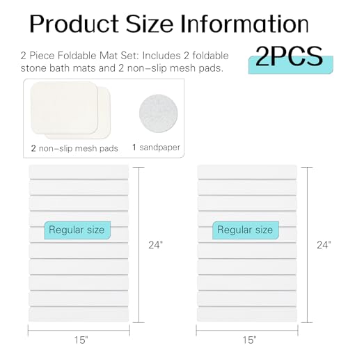 Cuckan 2 Pack Foldable Stone Bath Mats for Bathroom Super Absorbent Diatomaceous Earth Bath Mat Quick Dry Bath Rug Drying Mats with Non Slip Shower Rug Tub Shower Mat - color: White, size: 2x Rug 15x24" + 2x Non-slip Mat