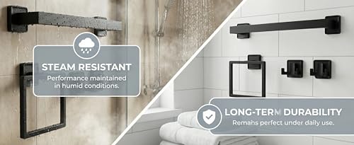 5-Piece Square Matte Black Bathroom Hardware Set - Wall Mounted Towel Bar Bath Accessories