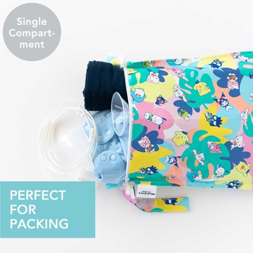 Bumkins Waterproof Wet Bag for Baby, Travel, Swim Suit, Cloth Diapers, Pump Parts, Pool, Beach, Gym Clothes, Toiletry, Hook to Stroller, Daycare, Zipper Reusable Wetdry Packing Pouch, Hello Kitty Luau - color: C6 Hello Kitty Luau, style: Wet Bag