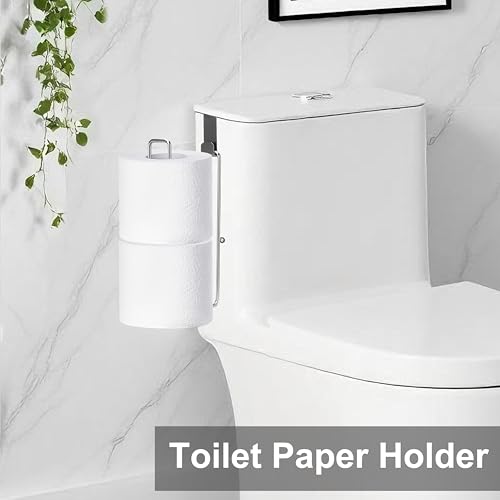 Toilet Paper Holder with Storage Extra 4 Roll Tissue, Over The Tank Toilet Paper Roll Holder Wall Mount, Brushed Nickel and Chrome Tissue Holder for Bathroom, RV Toilet Paper Holder with Shelf, 2Pcs - color: Silver, 2pcs, 8.67in