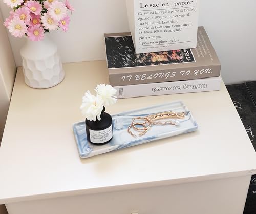 9.2" Porcelain Small Bathroom Narrow Tray - Blue | Mini Ceramic Countertop and Vanity Tray for Cosmetics, Perfume, Jewelry, Candle - Soap Tray for Kitchen Counter - color: Blue, size: 9.2" x 3.6" x 0.6"