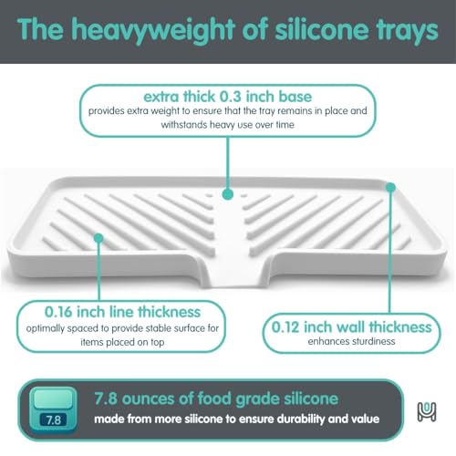 Silicone Soap Dish Tray and Sponge Holder with Drain Chute and Feet | 3-Way Sloped Design | Bathroom and Kitchen Sink Organizer Caddy (Black, 10"x4", 7.8 Ounces) - color: Black, size: 10"x4"