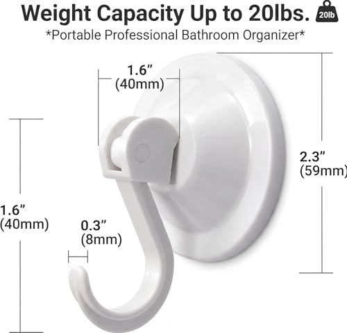 Heavy Duty Suction Cups with Hooks, Waterproof Shower Towel Holder | for Bathroom Wall Tile, Removable No-Drill Vacuum Suction Cup with Hook for Glass Door & Loofah, 4 Pack, White