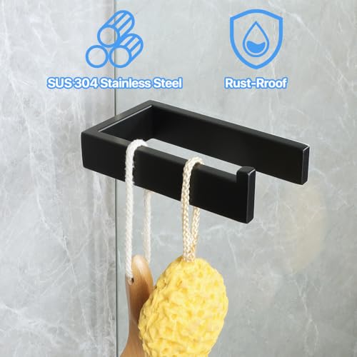 SAYAYO Self Adhesive Toilet Paper Holder Wall Mount, Modern Matte Black Stick on Toilet Paper Roll Holder for Bathroom Square, SUS304 Stainless Steel 6 Inch - color: Black - Adhesive
