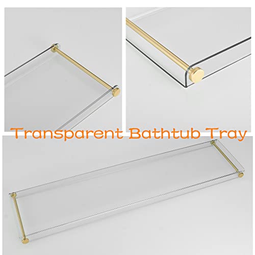Beelee Clear Acrylic Bathtub Tray, Gold Rail Waterproof Tub Caddy Accessory | Sturdy Transparent Panel, Holds Reading Materials, Cell Phones and Wine Glasses, Ideal Spa Decor and Premium Gift for Women