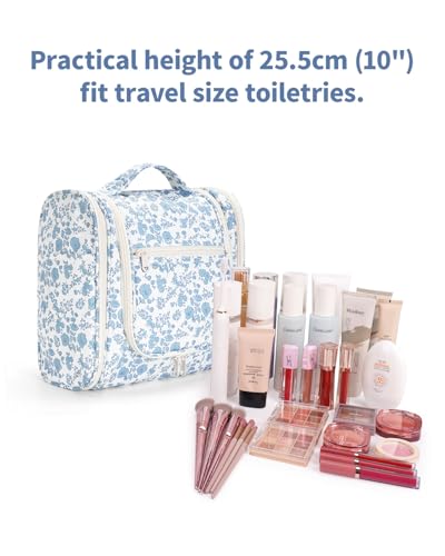 Narwey Large Hanging Toiletry Bag for Women Travel Makeup Bag Make up Organizer Toiletries Bag for Cosmetics Essentials Accessories (Large, Blue Flower) - color: B-Blue Flower, size: Large