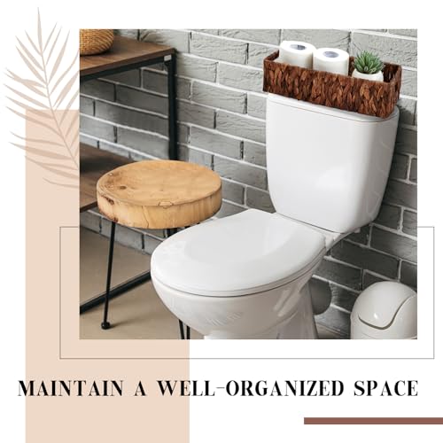 2 Pcs Toilet Paper Basket for Back of Toilet Wicker Water Hyacinth Basket Topper and Vanity Tray Set with Built-in Handles for Paper Hand Towel, Bathroom, Home, Spa(Dark Brown) - color: Dark Brown