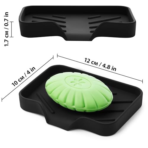 Black Silicone Soap Dish Tray, Self Draining Soap Holder for Bar Soap, Silicone Soap Tray with Drainage, Dish Soap Tray for Kitchen Counter, Plastic Free, S(4.7x3.5) - color: Black, size: S(4.7X3.5) 1 PC
