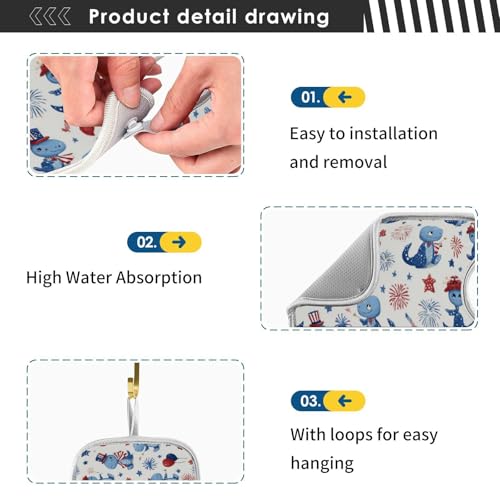 Blue Dinosaurs Fireworks 4th July Sink Mat for Faucet Sink Splash Guard Faucet Handle Drip Catcher for Kitchen Bathroom Absorbent Microfiber Dish Dryin - color: Blue Dinosaurs Fireworks 4th July, size: 14.9x5.5in x2