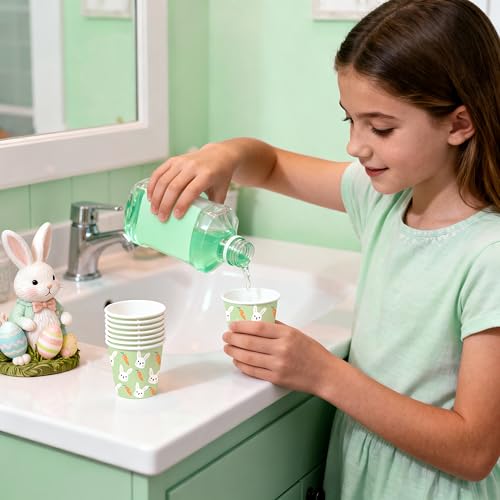 WRAPAHOLIC 3oz Easter Paper Cups - 100 Pack Disposable Bathroom Cups with Carrot Bunny Design, Small Mouthwash Cup for Toothbrush Rinse, Home Bathroom, Easter, Baby Shower and Party - color: Easter - Green Carrot Bunny
