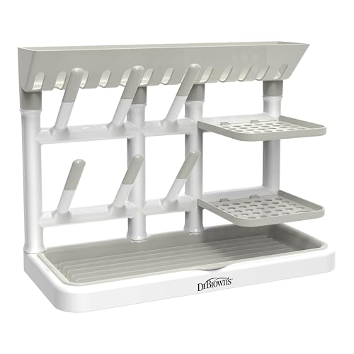 Dr. Brown's Drying Tower, Stand-Up Drying Rack, Countertop Baby Bottle Drying with Organized Storage for Baby Essentials, Space Saving Vertical Rack, Gray/White - style: Gray/White Rack