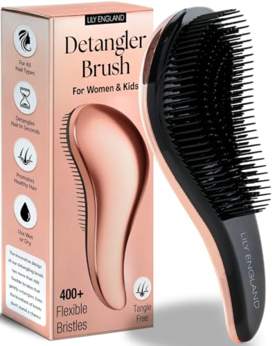 Lily England Teen Girl Gifts Trendy Stuff - Gentle Detangler Hair Brush for Curly, Thick, Straight & Natural Hair - Attractive Gift for Teen Girls with Flexible Bristles for Wet & Dry Hair, Rose-Gold - color: Rose Gold Metallic