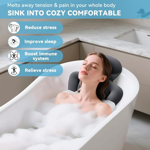 Full Body Bath Pillow for Bathtub RUVINCE Ergonomic Luxury Bathtub Pillow with Head,Neck, Shoulder and Back Support, 6D Bath Pillows for tub with 192 Powerful Suction Cups, Fits All Bathtub - color: Grey