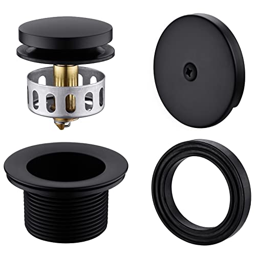 Brass Tip-Toe Tub Drain Kit with Basket Strainer and Single Hole Overflow Faceplate, Matte Black - color: Black, style: 1-hole