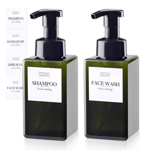 15OZ Foaming Soap Dispenser, 2-Pack Plastic Hand Soap Dispenser, Refillable Leakproof Foam Pump Bottle with Waterproof Labels, for Shampoo, Body Wash - color: Green, size: 450ML