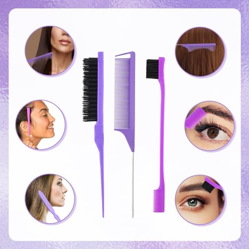 12 pcs Hair Brush Set,Detangler Brush with Hair Spray Bottle Scalp massager for Wet Dry Curly Hair, Bristle Hair Brush Hair Comb for Women Girl,Hair Styling Tools (Purple)