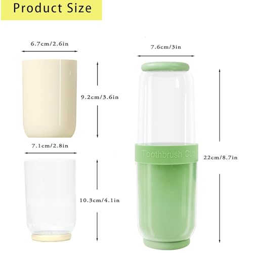 Breathable Toothbrush Travel Case, 2 in 1 Portable Travel Toothbrush Holder and Mouthwash Cup, Large Capacity Toothbrush Cup with Lid for School, Camping, Business Trip, Bathroom, Cruise (Green) - color: Green