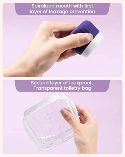Mrsdry Travel Containers for Toiletries 4 Pack, TSA Approved Travel Size Toiletries, Travel Size Containers, With Clear Bag Leak Proof Silicone Jars, Travel Essentials Creams Jars Carrying Small Items - color: Purple, size: 1 oz