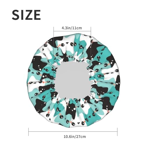 Cat Pattern Shower Cap For Women Reusable Waterproof Double Layers Bath Cap Hair Protection Elastic Ladies Spa Salon Shower Hat - color: Cat Pattern