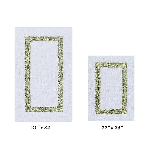Better Trends 100% Cotton Hotel Collection Bath Mats Set, White & Sage Mats - Tufted, Reversible & Absorbent & Machine Washable 2 Piece Bathroom Rug Set, Shower & Sink Bath Mat, Rugs for Bathroom - color: White & Sage, size: 2 Piece Set (17" x 24" | 21" x
